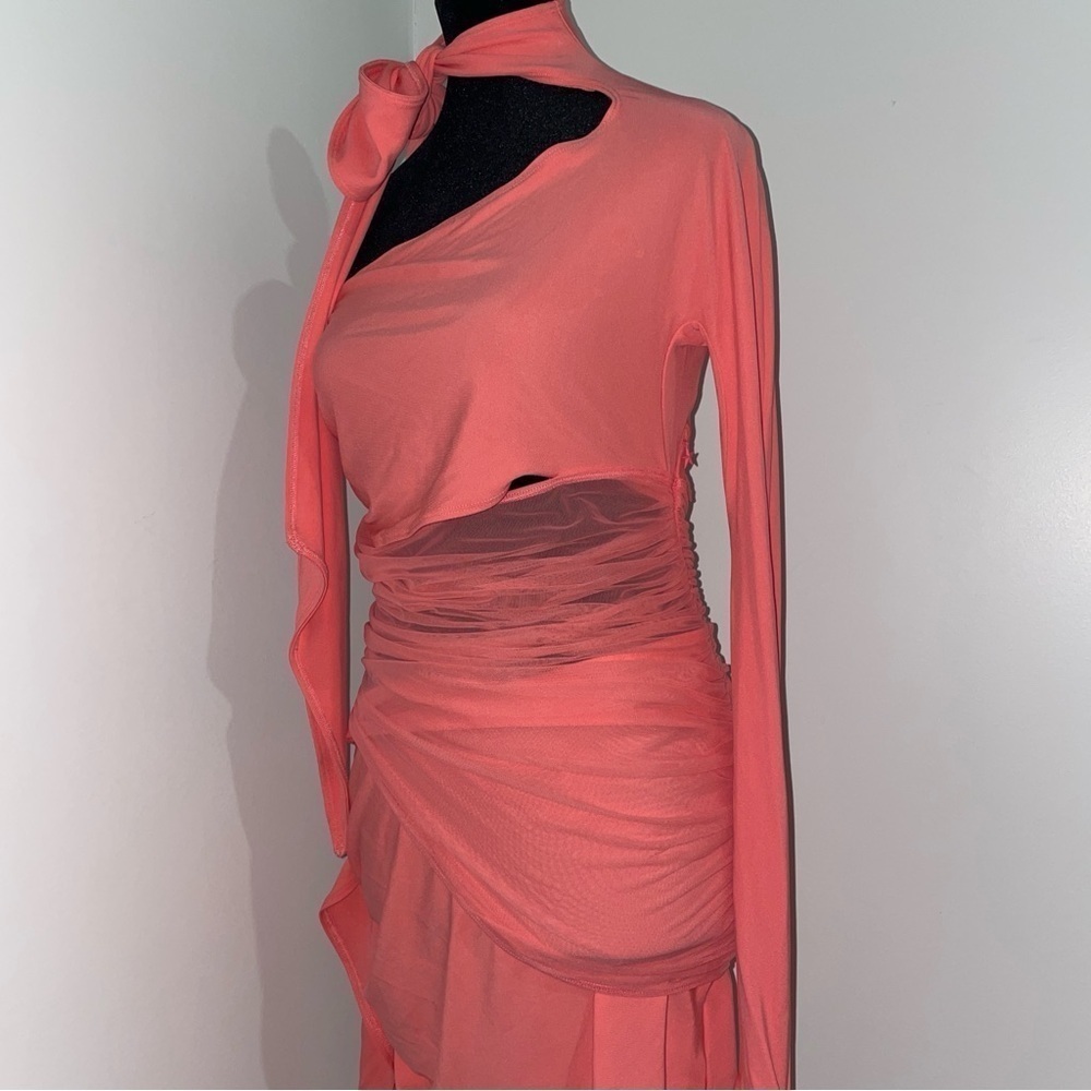 NEW! Mugler x H&M- Collector’s Edition Knot-Detail One-Shoulder Dress Pink M - Picture 7 of 16